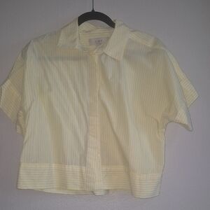 LOFT Light Yellow Striped Button-Up Blouse